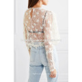 Cropped Cotton White Lace Long Sleeve Summer Top For Sexy Girl Manufacture Wholesale Fashion Women Apparel (TA0069T)